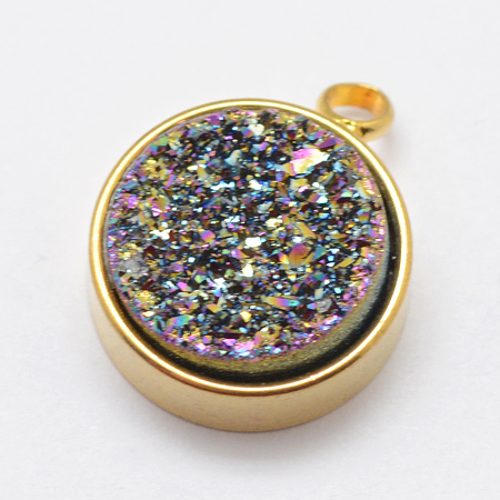 Electroplated Natural Druzy Agate Charms X-G-P321-05G-B-1