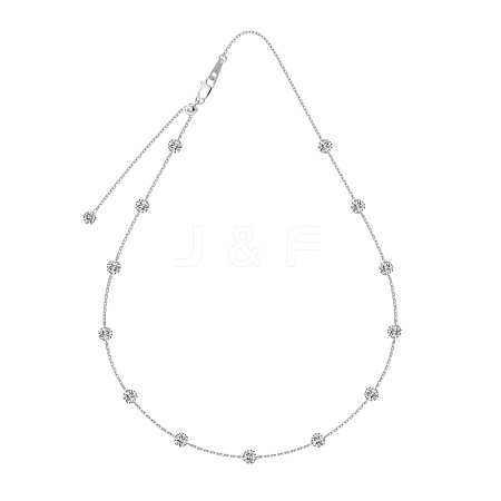 Clear Cubic Zirconia Flat Round Link 925 Sterling Silver Cable Chain Necklaces for Women NJEW-S457-09P-1