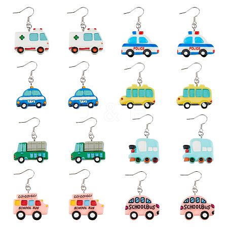 8 Pair 8 Style Resin Car Dangle Earrings with Iron Pins EJEW-AB00044-1