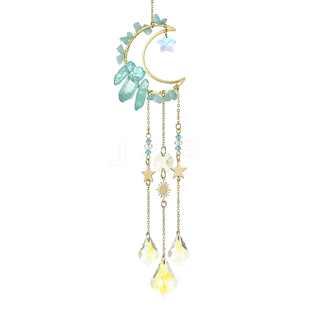 Moon & Star Brass Hanging Ornaments HJEW-JM01478-02-1