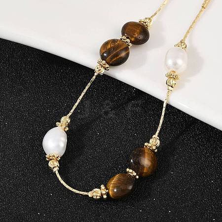 Brass Natural Freshwater Pearl Beaded Bracelets for Women BJEW-U046-01G-1