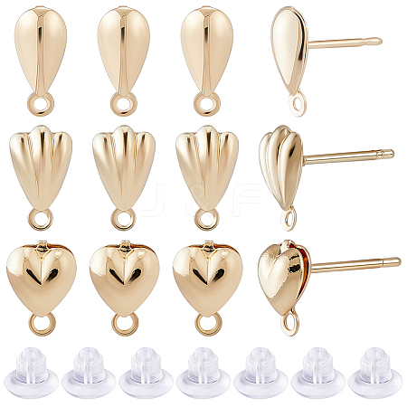 Beebeecraft 24Pcs 3 Style Teardrop & Shell & Heart Alloy Stud Earrings Findings FIND-BBC0002-76-1