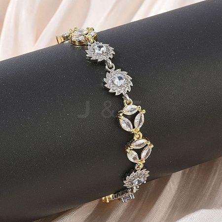 Brass Micro Pave Clear Cubic Zirconia Link Chain Bracelets for Women BJEW-C156-06B-PG-1