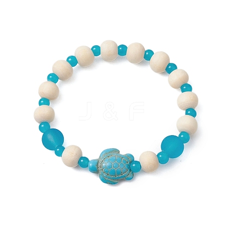 Synthetic Turquoise & Wood & Glass Beaded Stretch Bracelets for Boys Girls BJEW-JB11125-01-1