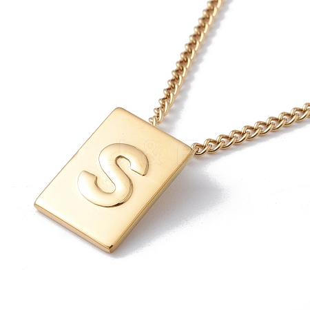 Stainless Steel Initial Letter Rectangle Pendant Necklace for Men Women NJEW-E090-01G-19-1