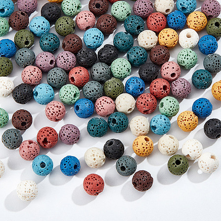  2 Strands Dyed Round Synthetic Lava Rock Beads Strands G-NB0005-38-1