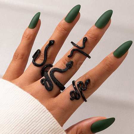 Alloy Snake Gothic Stackable Finger Rings Set for Women FIND-PW0009-02B-1
