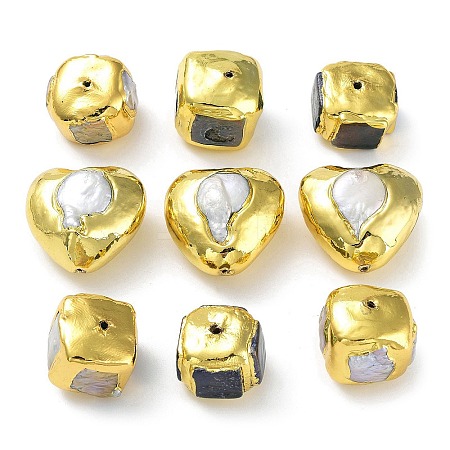 Rack Plating Brass Beads with Baroque Natural Keshi Pearl KK-K348-02G-1