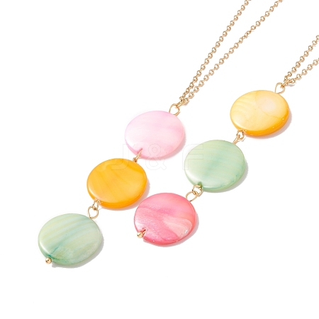 Natural Shell Flat Round Pendant Necklace with 304 Stainless Steel Chains for Women NJEW-C016-08G-1