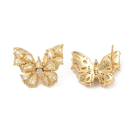 Rack Plating Brass with Cubic Zirconia Stud Earrings for Women EJEW-G394-06G-05-1