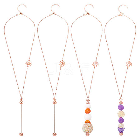 304 Stainless Steel Rose Flower Chain Necklaces NJEW-TAC0021-1