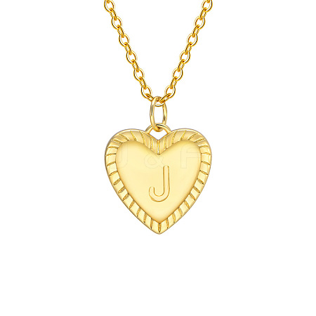 Golden Tone Brass Cable Chain Letter Heart Pendant Necklaces for Women PW-WG67FD6-10-1