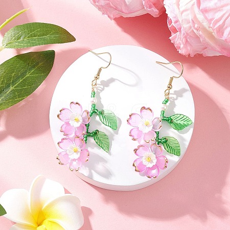 Acrylic Flower Dangle Earrings EJEW-MZ00588-01-1