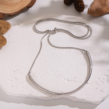 Adjustable 304 Stainless Steel Curved Shape Round Snake Chain Slider Choker Necklaces for Women CE3474-2-1