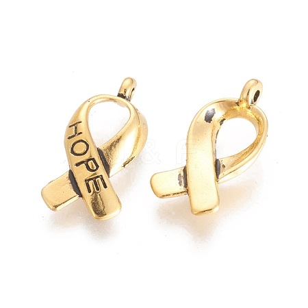Breast Cancer Awareness Ribbon Carved Word Hope Tibetan Style Alloy Pendants TIBEP-LF5104YKG-AG-FF-1
