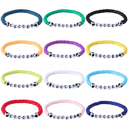 12Pcs 12 Colors Polymer Clay & Acrylic Beads Stretch Bracelet Sets BJEW-GF0001-34-1
