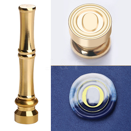 Golden Tone Brass Wax Seal Stamp Head with Bamboo Stick Shaped Handle STAM-K001-05G-O-1