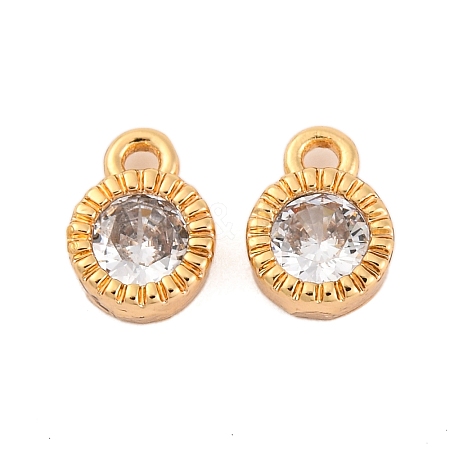 Brass Micro Pave Clear Cubic Zirconia Charms KK-Z066-03G-1