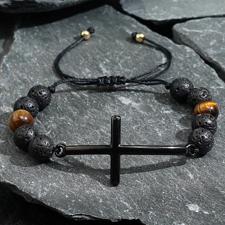 Brass Bead Gunmetal Cross Bracelets MR8050-1