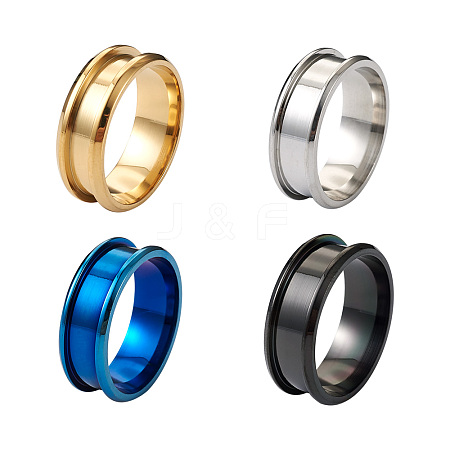 4Pcs 4 Colors Stainless Steel Grooved Finger Ring Settings STAS-TA0002-14B-1