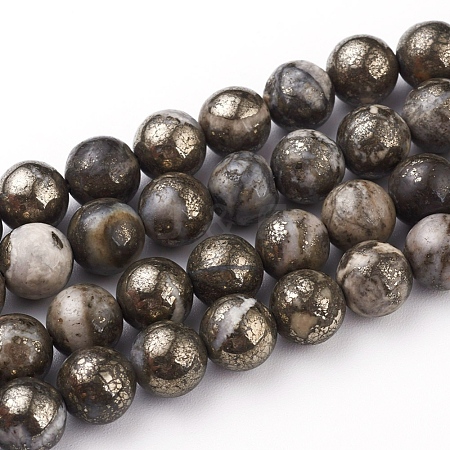 Natural Pyrite Beads Strands X-G-G839-01-8mm-1