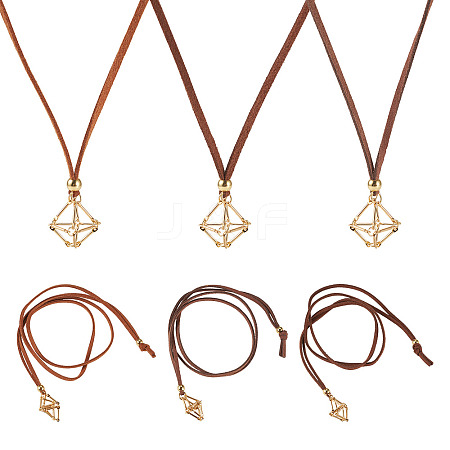 3Pcs Faux Suede Macrame Pouch  Pendant Necklaces NJEW-TAC0051-01-1