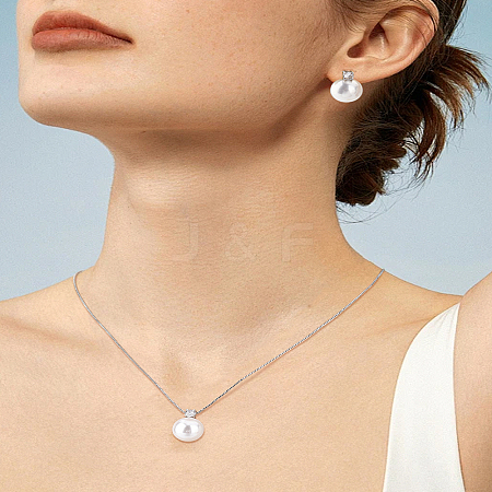 Round Plastic Imitation Pearl Pendant Necklace & Stud Earring SJEW-LP0001-36-1