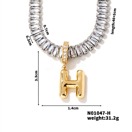 Golden Tone Brass Pave Clear Cubic Zirconia Letter Pendant Necklaces for Women YX4437-8-1