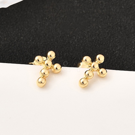 Brass Cross Stud Earrings EJEW-A135-18G-1