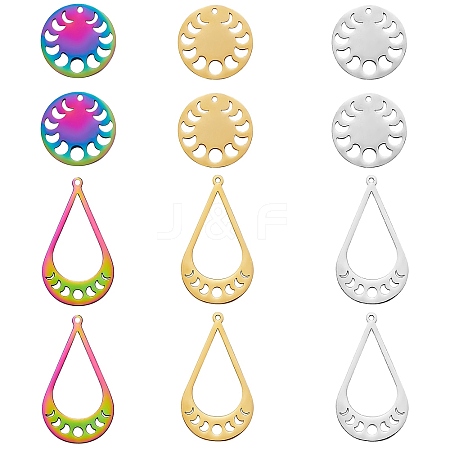 12Pcs 6 Style 201 Stainless Steel Pendants STAS-SZ0002-37-1