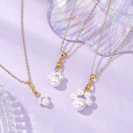 3Pcs 3 Sizes Shell Pearl Round Beaded Paw Print Pendant Necklaces NJEW-JN05171-1