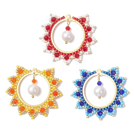 3Pcs 3 Colors Glass Seed Beaded Sun Pendants PALLOY-MZ00857-1