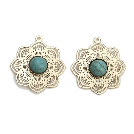 Dyed Synthetic Turquoise Flower Pendants KK-Z088-03G-01-1
