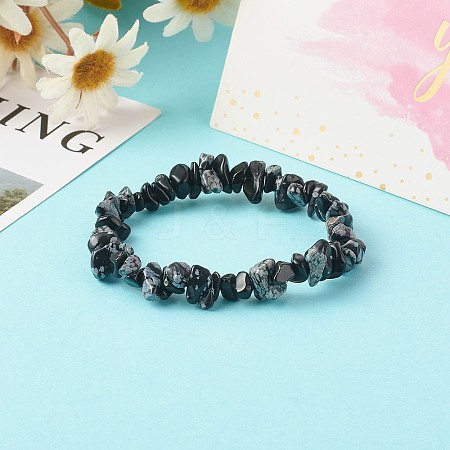 Natural Snowflake Obsidian Chip Bead Stretch Bracelets for Children BJEW-JB06388-06-1