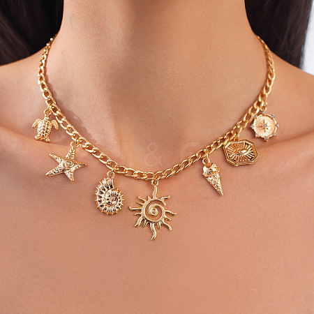 Summer Beach Iron & Alloy Sun Shell Shape Starfish Turtle Bib Necklaces FS-WG54A68-14-1
