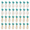 40Pcs 2 Colors Natural Cowrie Shell & Synthetic Turquoise Starfish Pendants PALLOY-HY00105-1