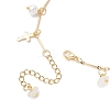 Natural White Moonstone Chip & Round Shell Pearl Cross Tassel Anklets AJEW-AN00716-03-5