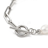 Natural Baroque Pearl Beaded Necklace & Bracelet with 304 Stainless Steel Paperclip Chains SJEW-JS01262-8
