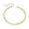 2Pcs 2 Styles Brass Star Tassel Handmade Glass Link Chain Anklet Sets AJEW-AN00761-3