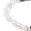 Natural Lapis Lazuli & Synthetic Moonstone & Shell Pearl Round Beaded Stretch Bracelets for Women BJEW-JB12548-4