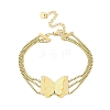304 Stainless Steel 3-Strand Box Chain Butterfly Link Bracelets for Women BJEW-C071-01G-1