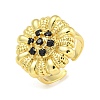 Rack Plated Brass Micro Pave Cubic Zirconia Flower Open Cuff Rings for Women RJEW-Z042-02G-01-1