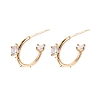 Brass with Glass Stud Earrings Findings KK-G436-04G-1