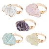 5Pcs 5 Styles Natural Yellow Quartz & Fluorite & Rose Quartz & Amethyst & Quartz Crystal Adjustable Finger Rings RJEW-FG0001-02-1