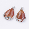 Teardrop with Flower Platinum Plated Brass Natural & Synthetic Mixed Stone Pendants G-F228-37-RS-2