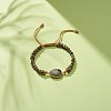 Teardrop Natural Larvikite Braided Bead Bracelet BJEW-JB08116-01-2