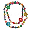 Dyed Natural Coconut Flower & Flat Round Beaded Necklaces NJEW-B088-02-2