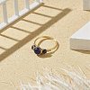 Natural Lapis Lazuli Round Braided Beaded Finger Ring RJEW-JR00550-03-2