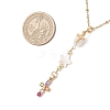 Natural Cultured Freshwater Pearl & Freshwater Shell Star & Brass Pave Colorful Cubic Zirconia Cross Pendant 304 Stainless Steel Cable Chain Y Necklaces NJEW-JN05365-3