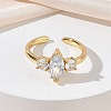 Brass Micro Pave Cubic Zirconia Cuff Open Rings for Women RJEW-L343-14G-04-2